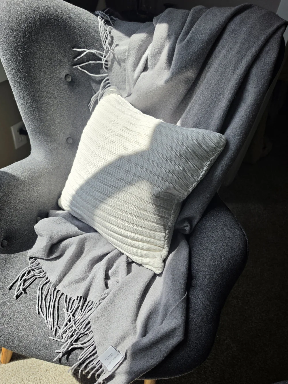 Restoration Hardware Gray Fringed 100% Cashmere Throw Blanket